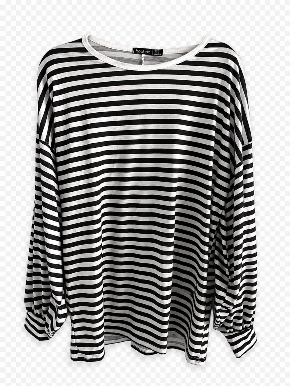 Boohoo Black White Striped Oversized Balloon Sleeve Top 6
